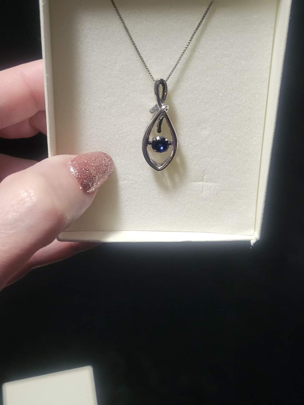 Silver Pendant Necklace with Blue Sapphire Lab Grown Flutter Stone